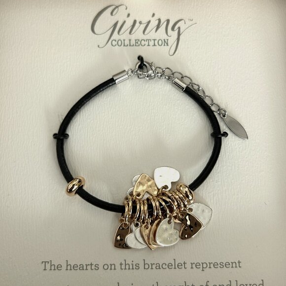 DEMDACO Gold & Silver Tones OS Fits Most Leather and Metal Charm Bracelet Hearts - Picture 1 of 6